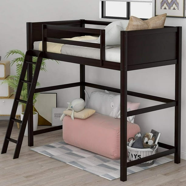 Harper/&Bright Designs Metal Twin Over Twin Bunk Beds with Angled Ladder Twin Bunk Beds for Kids No Box Spring Required Angled Ladder Black